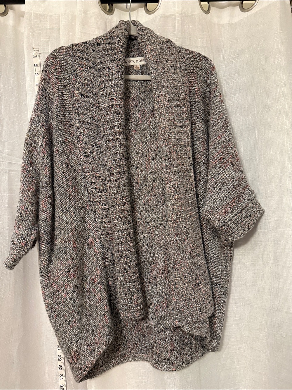 Knox Rose Gray Multicolor Speckled Open-Front Shawl Cardigan
